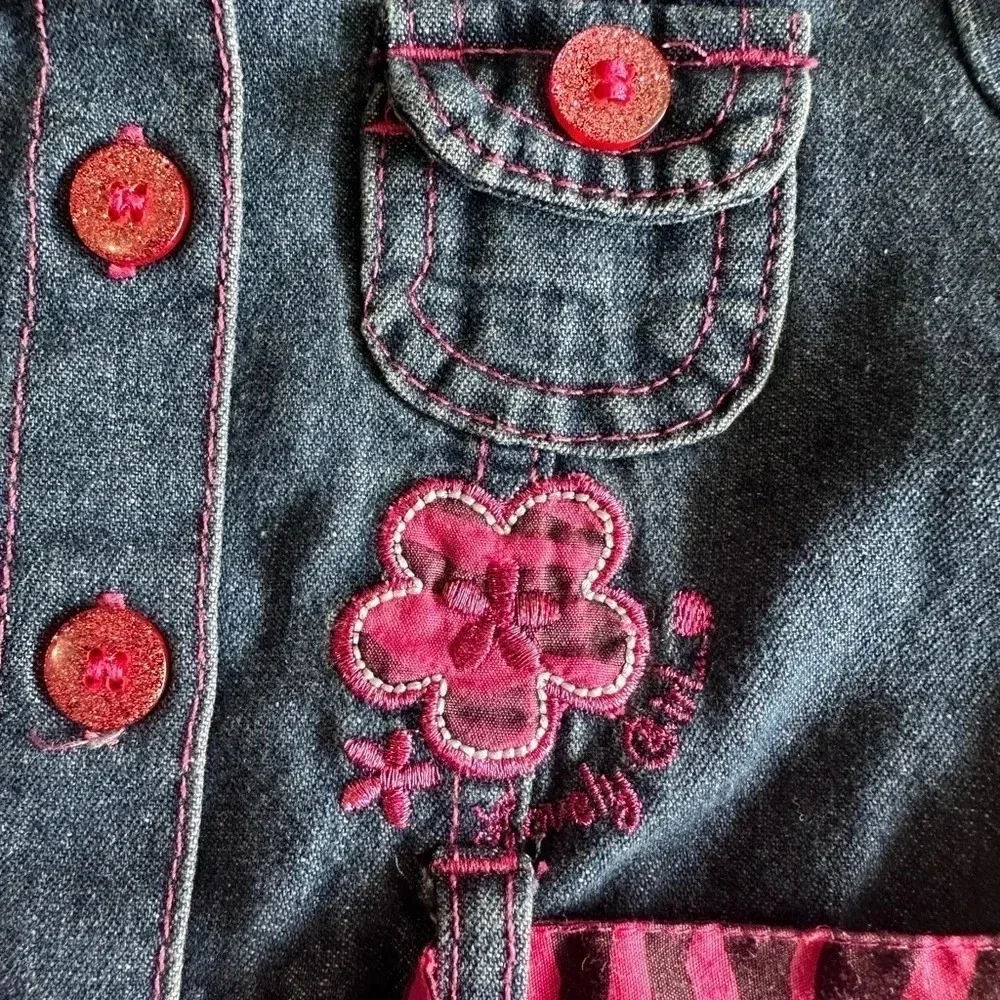 Carter’s Baby Girls Ruffle Denim Dress Pink Zebra Trim Jean Dress Size 12 Months